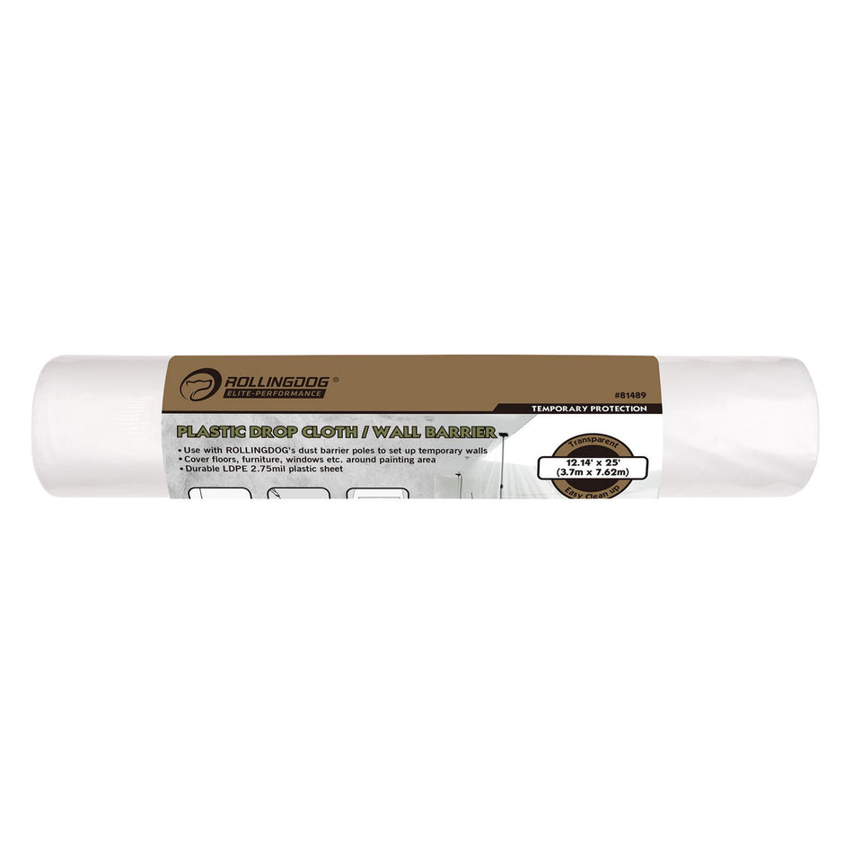 ROLLINGDOG Plastic Drop Cloth/Wall Barrier, 3.7 x 7.6m : Model No. 81489