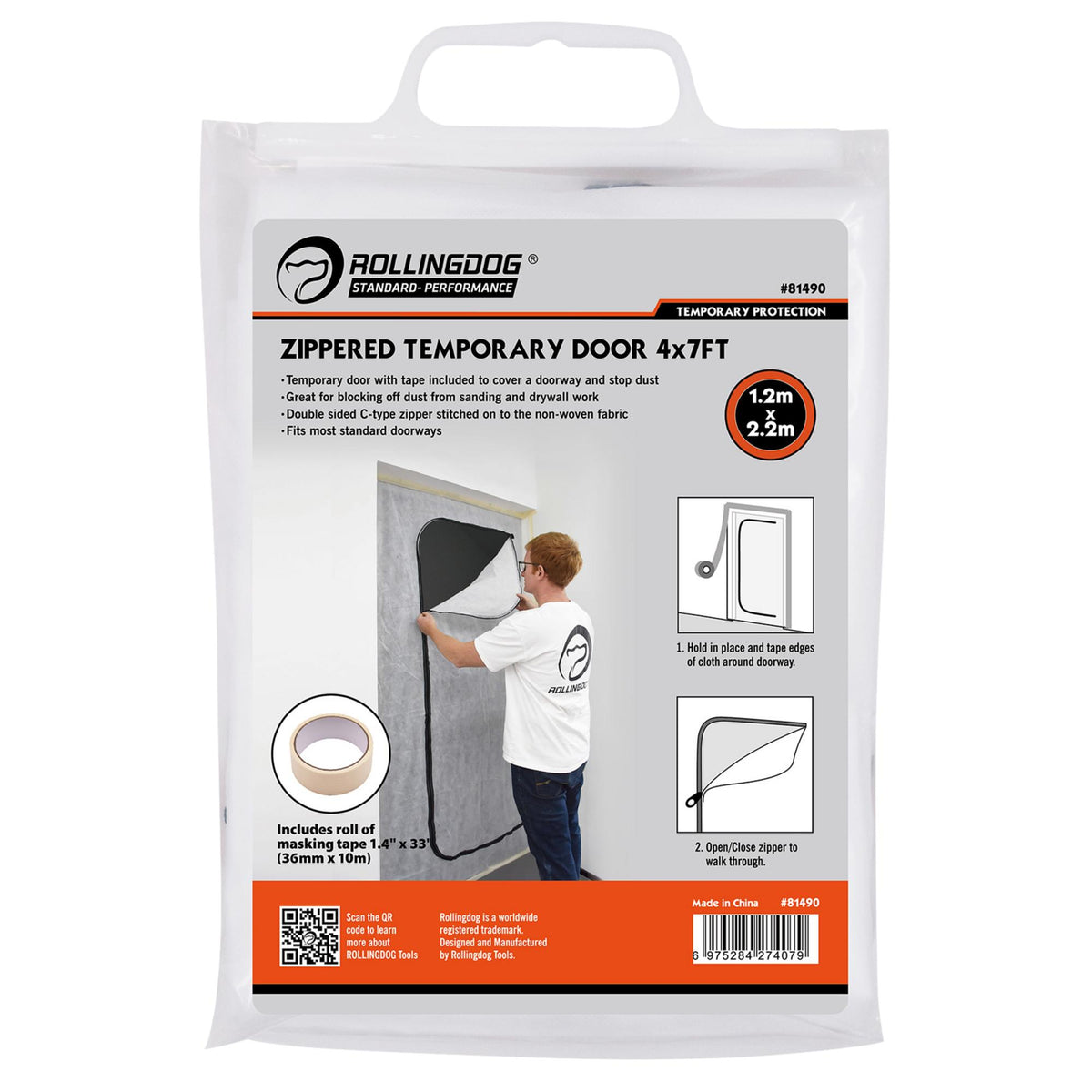 ROLLINGDOG Plastic Dust Barrier Zip Door, 1.2 x 2.2m : Model No. 81490