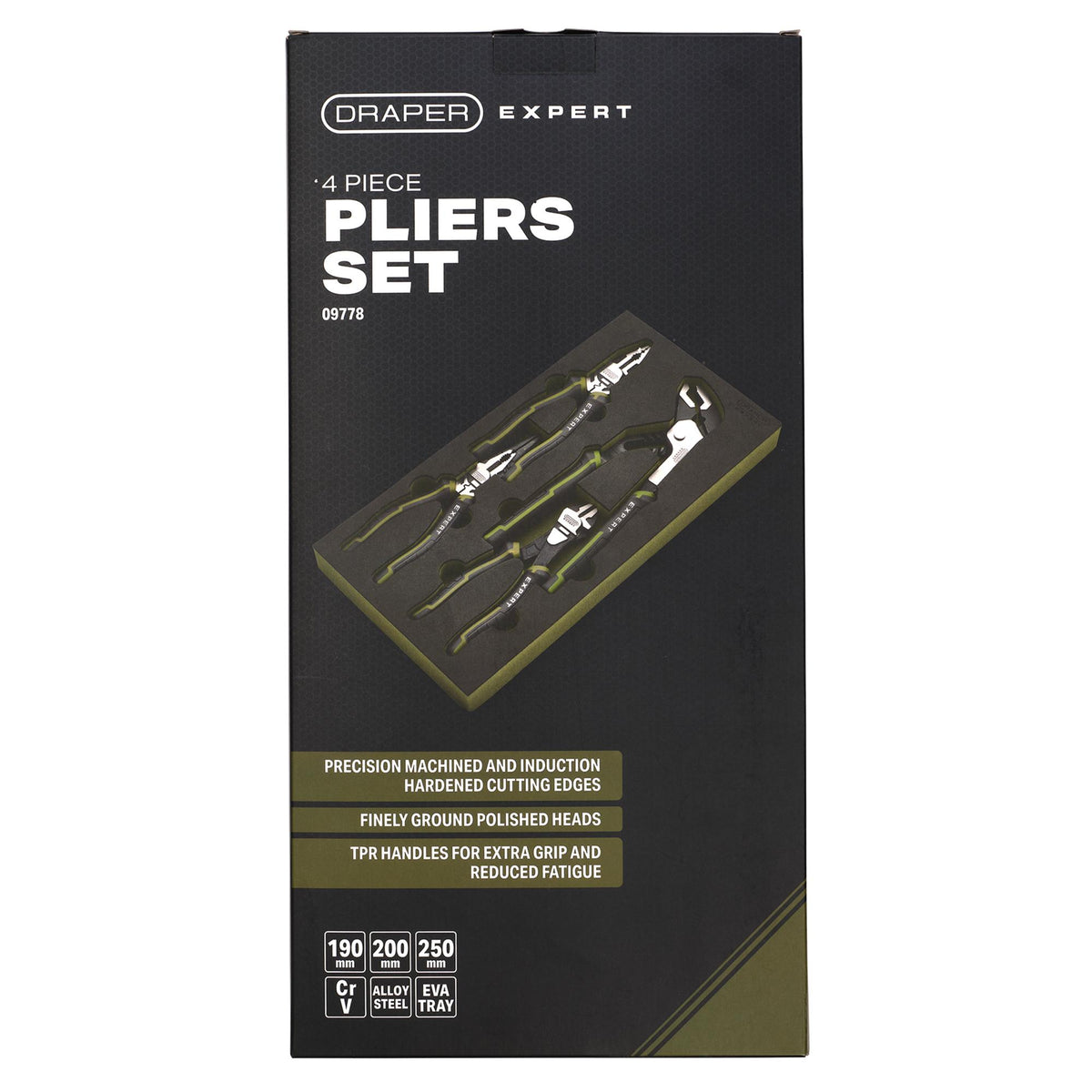 Draper Expert High Leverage Pliers Set with Water Pump Pliers in EVA Foam Tray (4 Piece) : Model No. PL-EX/HLP-EVA