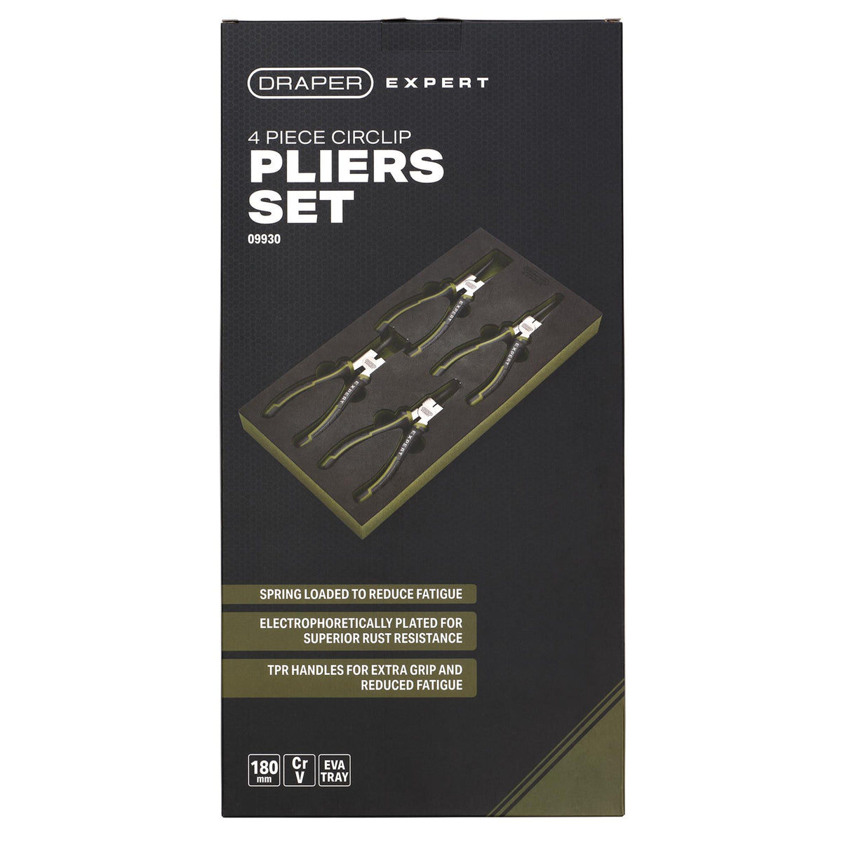 Draper Expert Circlip Pliers Set in EVA Foam Tray, 180mm (4 Piece) : Model No. PL-EX/CP-EVA
