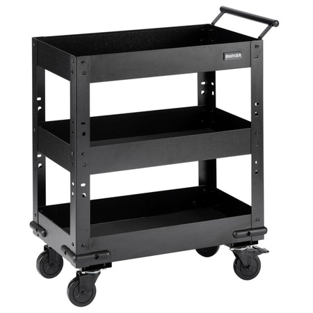 BUNKER 3 Tier Trolley with Pull Handle and Hardwood Worktop, 714mm : Model No. B400-3TCRWOOD