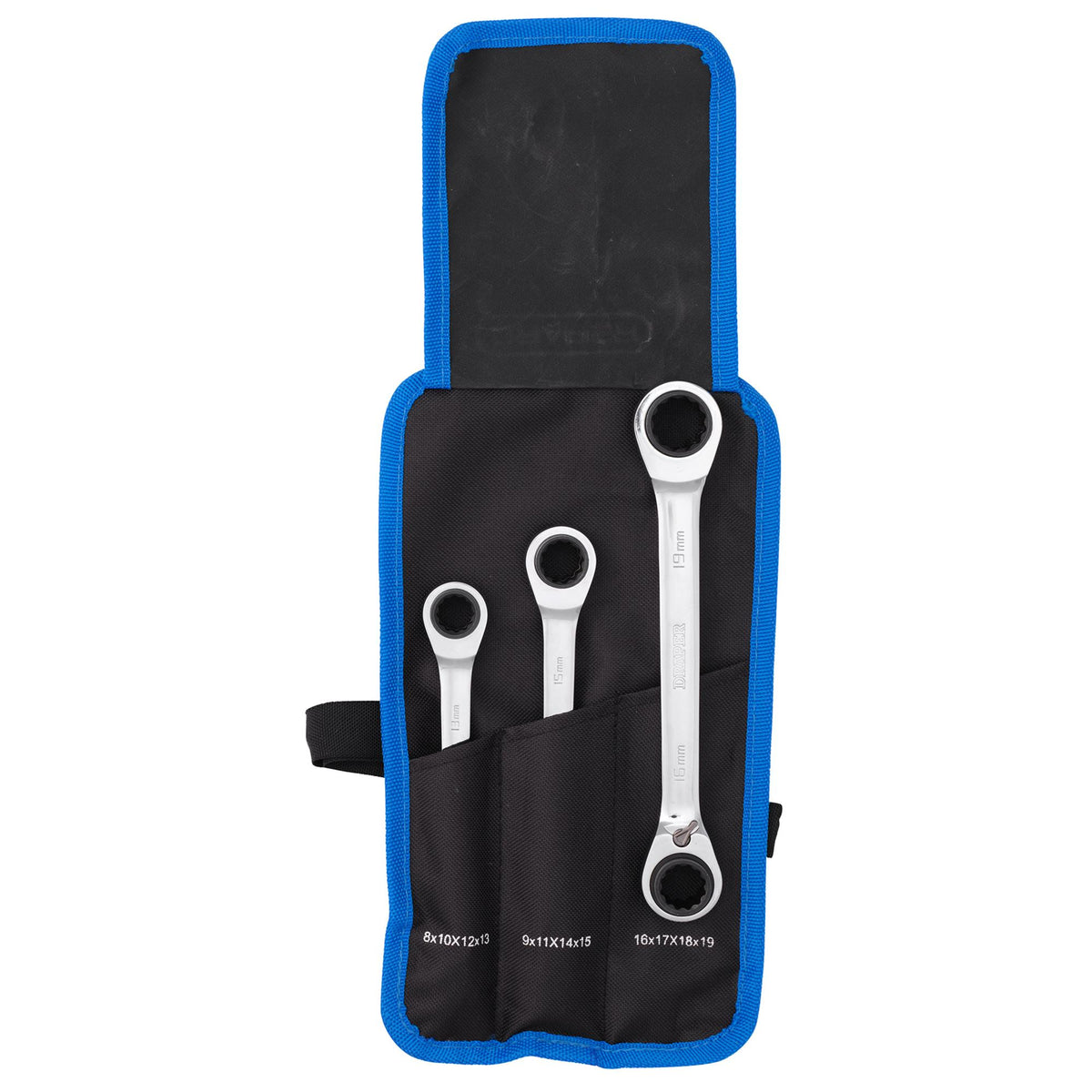 Metric 4-in-1 Reversible Double Ring End Ratchet Spanner Set (3 Piece)