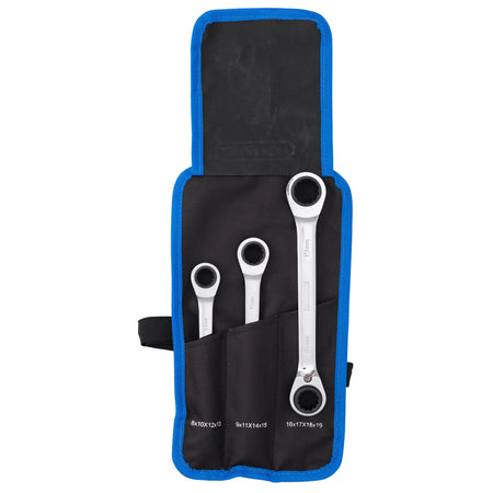 Metric 4-in-1 Reversible Double Ring End Ratchet Spanner Set (3 Piece)