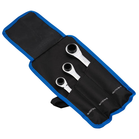 Metric 4-in-1 Reversible Double Ring End Ratchet Spanner Set (3 Piece)