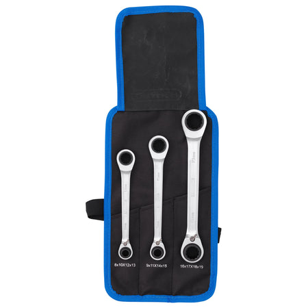 Metric 4-in-1 Reversible Double Ring End Ratchet Spanner Set (3 Piece)