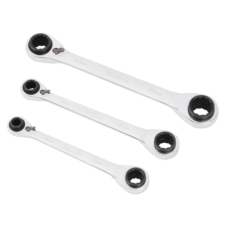 Metric 4-in-1 Reversible Double Ring End Ratchet Spanner Set (3 Piece)