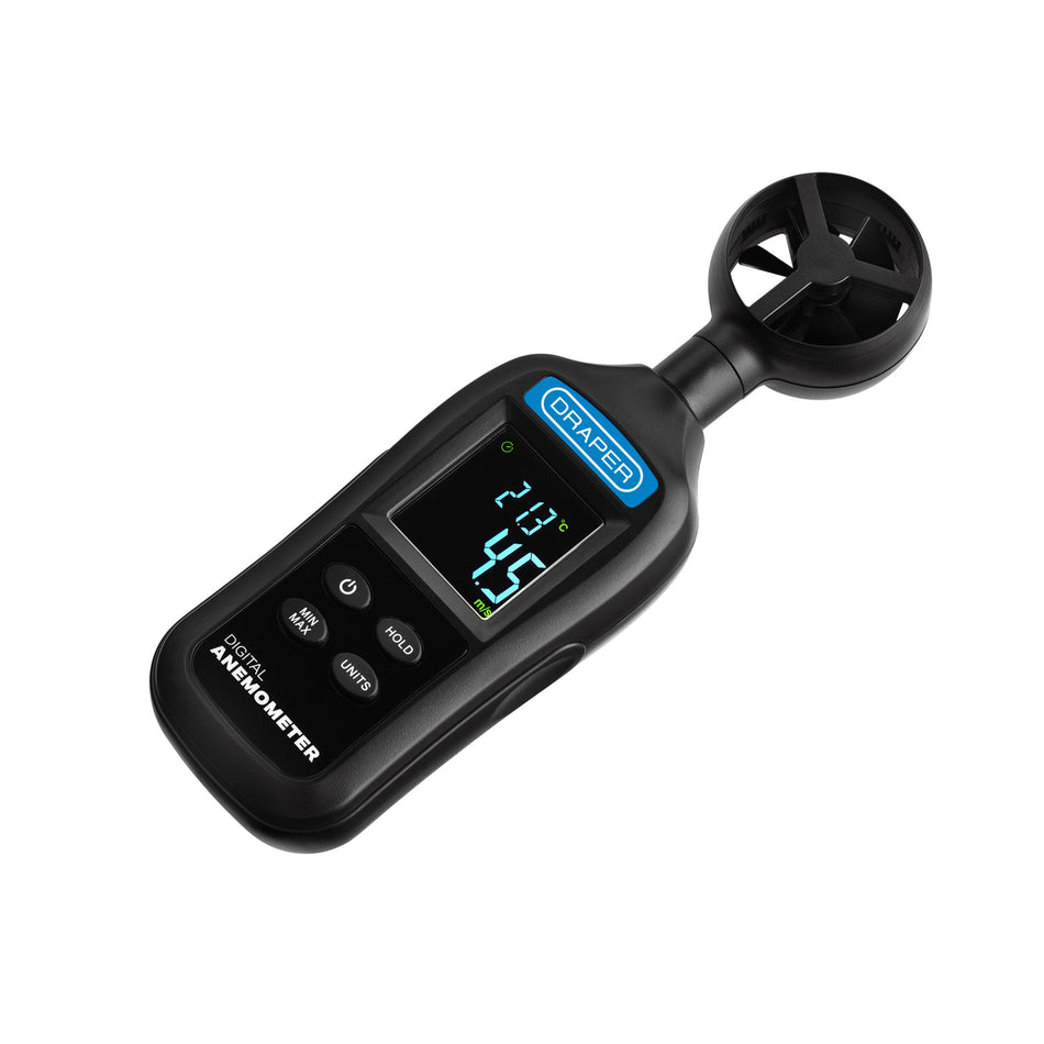 Handheld Digital Anemometer - Wind Speed and Temperature Meter, 0.4-30m/s and -20 to +70&deg;C: No.180-DA-1