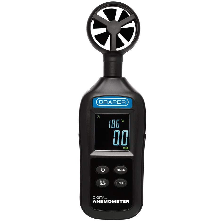 Handheld Digital Anemometer - Wind Speed and Temperature Meter, 0.4-30m/s and -20 to +70&deg;C: No.180-DA-1