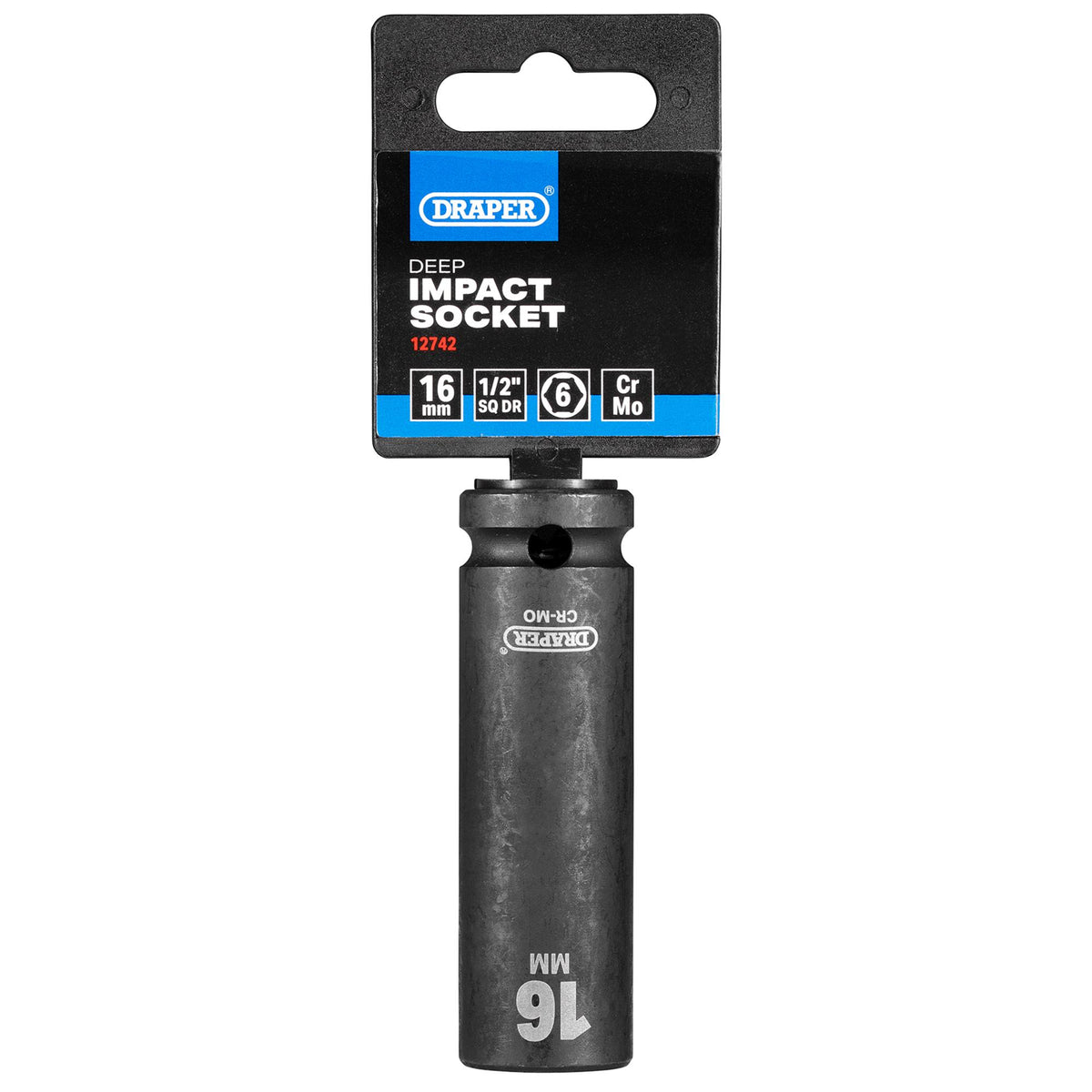 DRAPER Expert 16mm 1/2in. Square Drive Deep Impact Socket: Model No.410D-MM