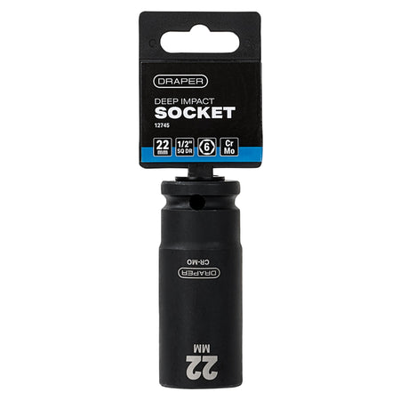 DRAPER Expert 22mm 1/2in. Square Drive Deep Impact Socket: Model No.410D-MM
