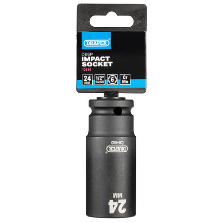 DRAPER Expert 24mm 1/2in. Square Drive Deep Impact Socket: Model No.410D-MM