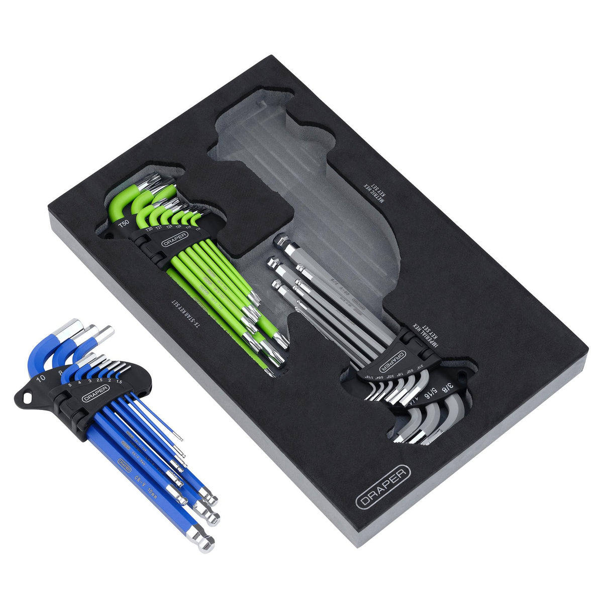 Draper TX-STAR®, Imperial & Metric Ball End Hex Key Sets (27 Piece)