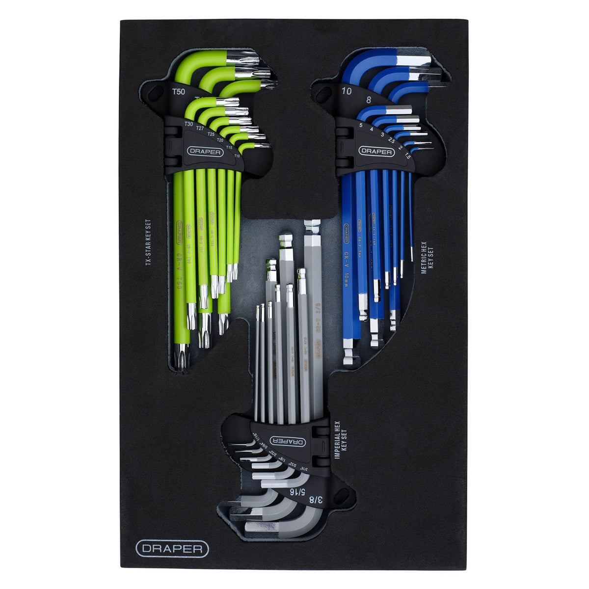 Draper TX-STAR®, Imperial & Metric Ball End Hex Key Sets (27 Piece)