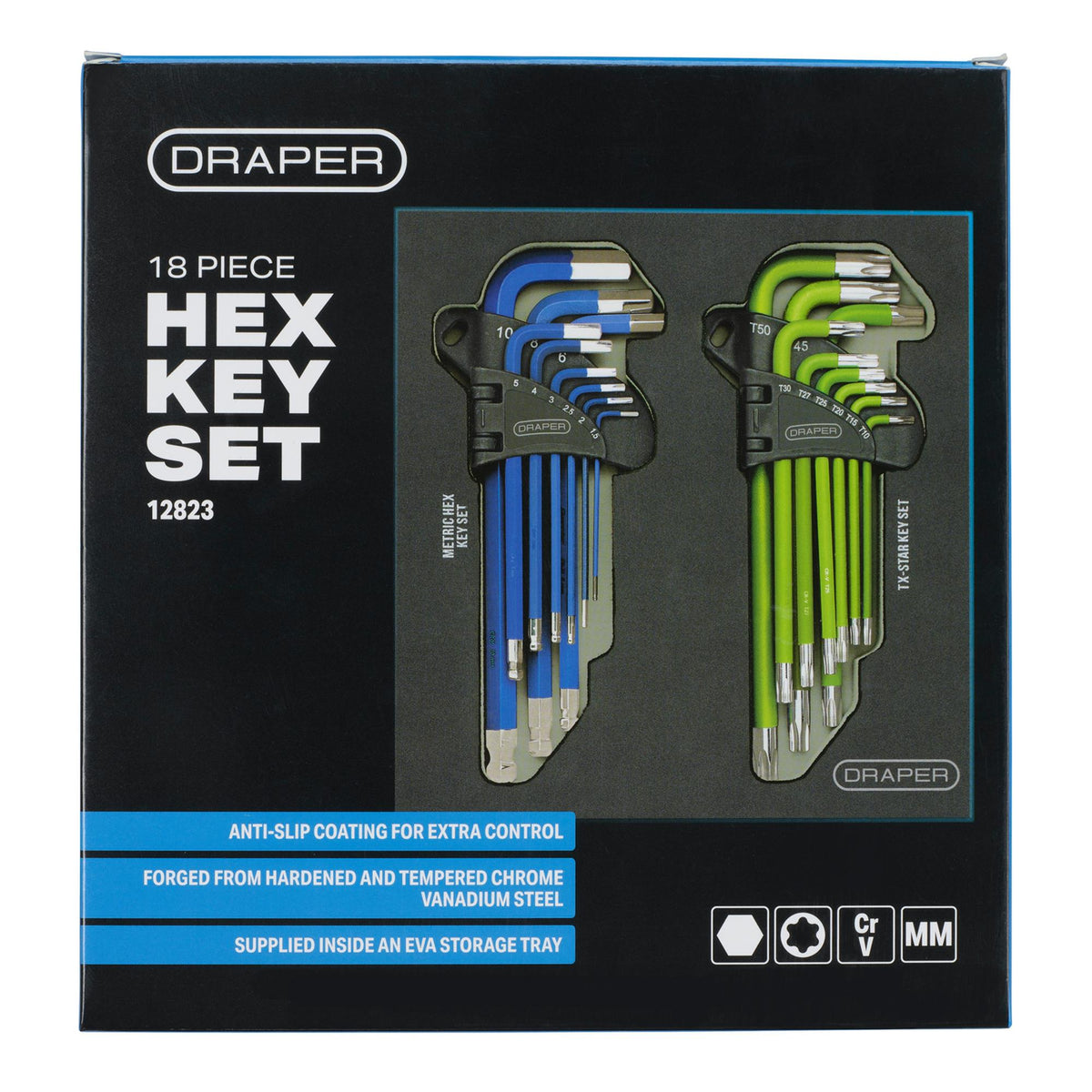Draper TX-STAR® Metric Ball End Hex Key Sets in Storage Tray (18 Piece)