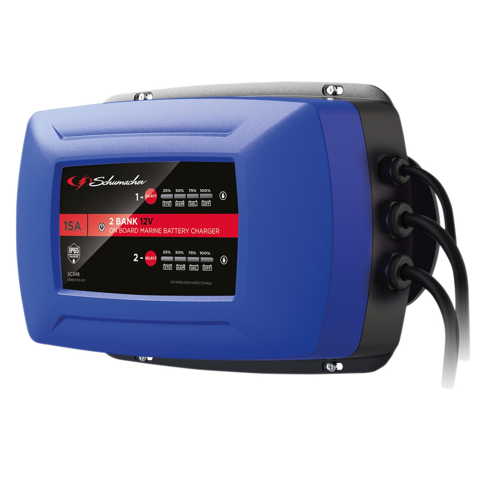 Schumacher® SC348 2 Bank 12V On Board Marine Battery Charger, 15A