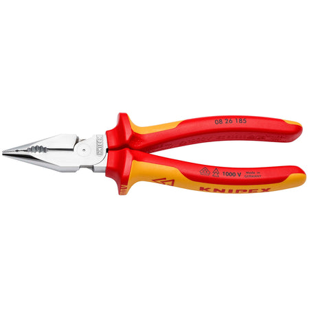 KNIPEX 08 26 185 SB Needle-Nose Combination Pliers insulated with multi-component grips, VDE-tested chrome-plated 185mm : Model No. 08 26 185 SB