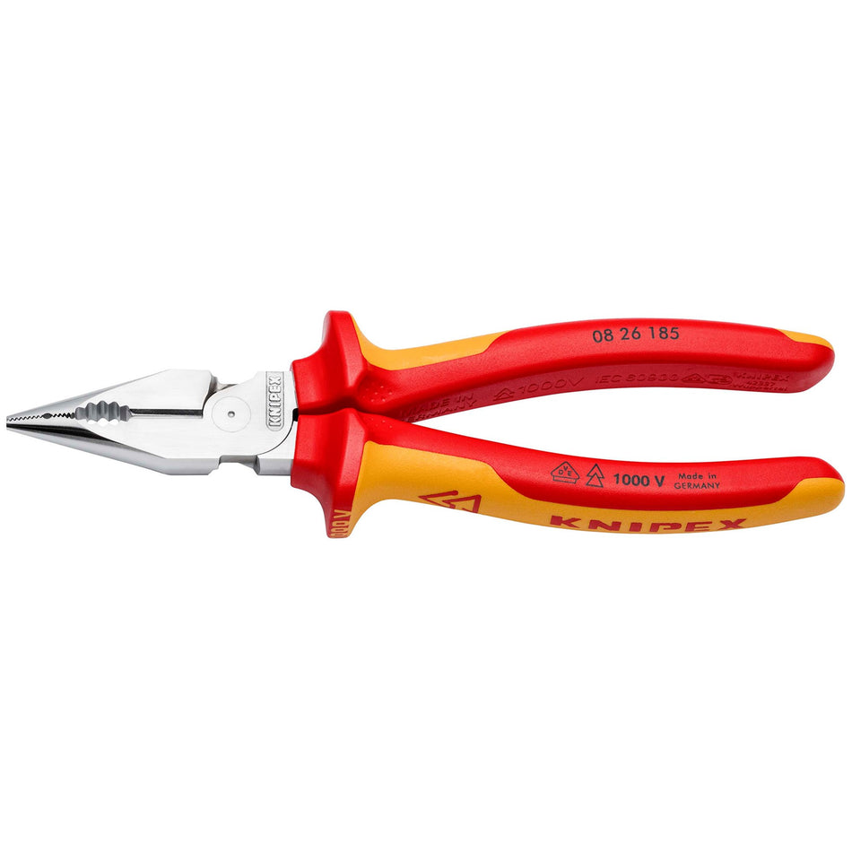 KNIPEX 08 26 185 SB Needle-Nose Combination Pliers insulated with multi-component grips, VDE-tested chrome-plated 185mm : Model No. 08 26 185 SB