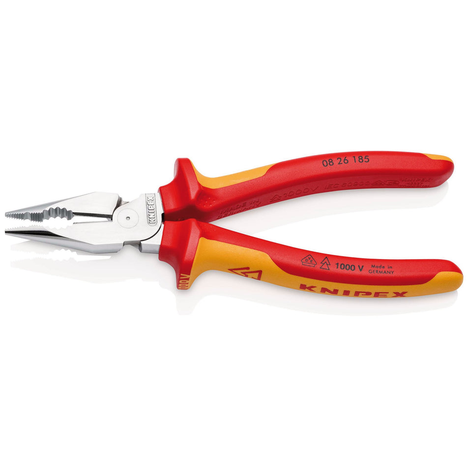 KNIPEX 08 26 185 SB Needle-Nose Combination Pliers insulated with multi-component grips, VDE-tested chrome-plated 185mm : Model No. 08 26 185 SB