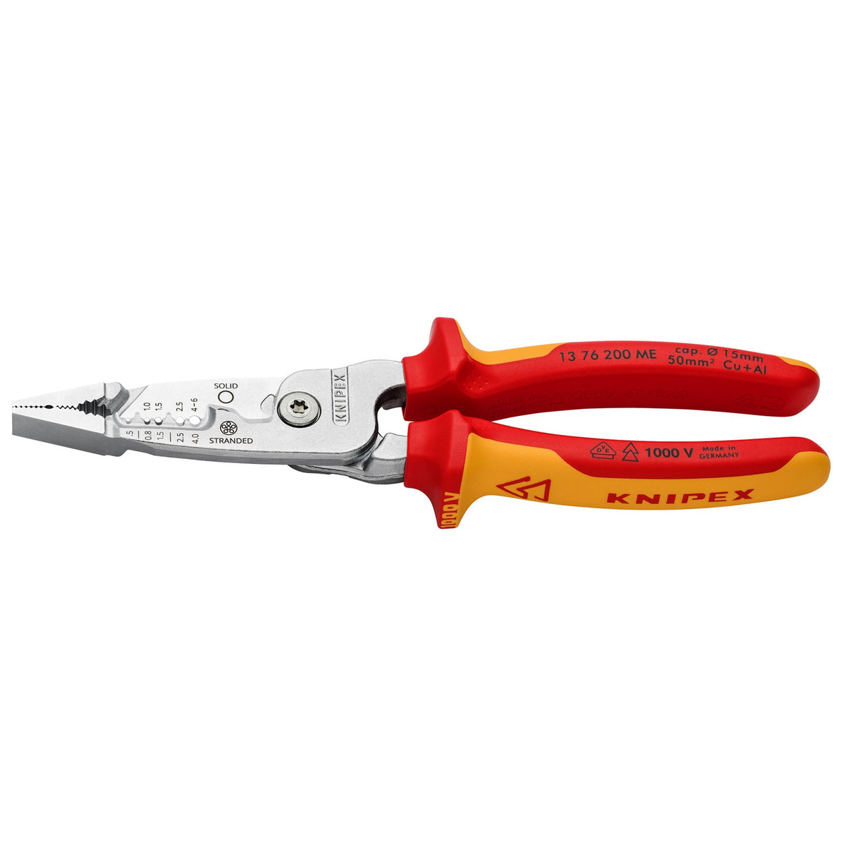 KNIPEX 13 76 200 ME VDE Wire Stripper with Multi-Component Grips, 200mm : Model No. 13 76 200 ME SB