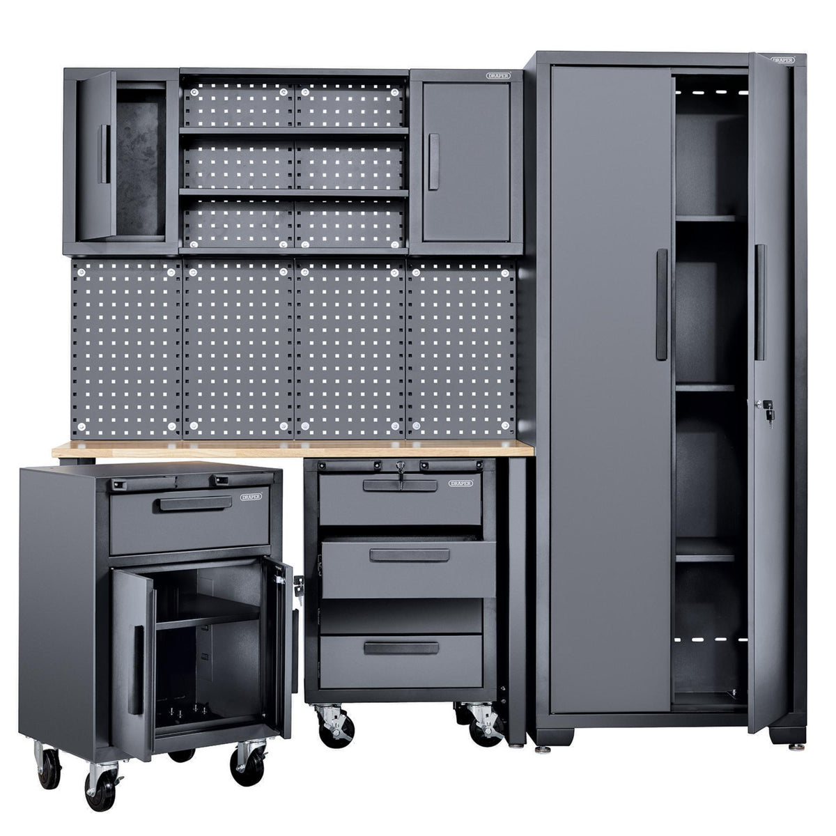 Single Garage Workstation with Roller Cabinets