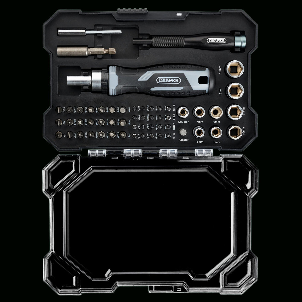 Soft Grip Ratchet Screwdriver and Bit Set (55 Piece) : Model No. 200/S10