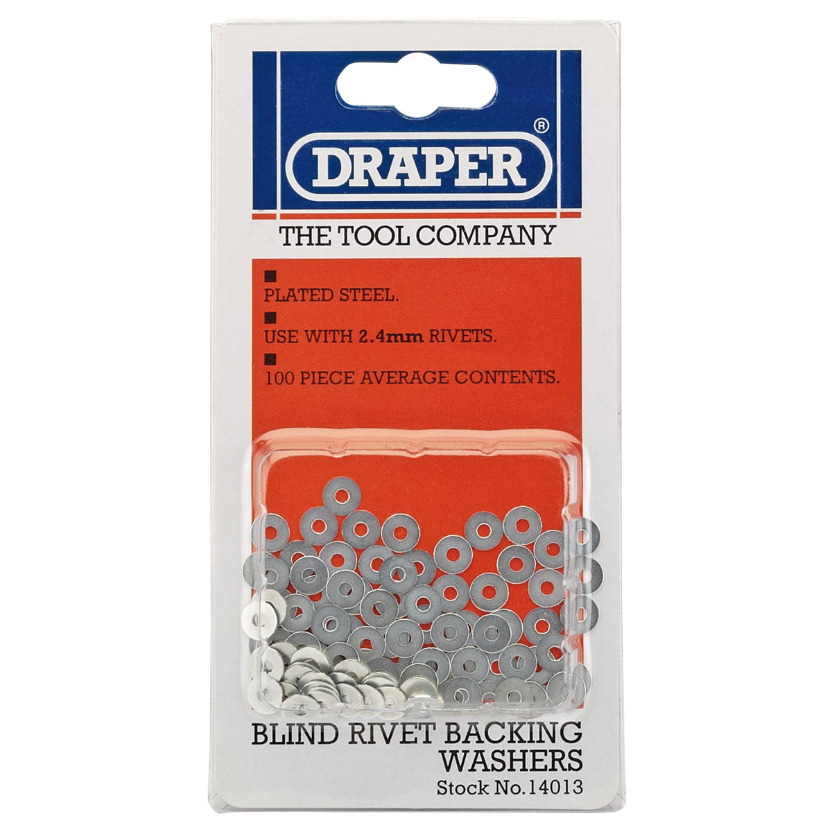 DRAPER 100 x 2.4mm Rivet Backing Washers: Model No.RIV/W