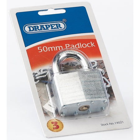 DRAPER 50mm Laminated Steel Padlock: Model No.LT100