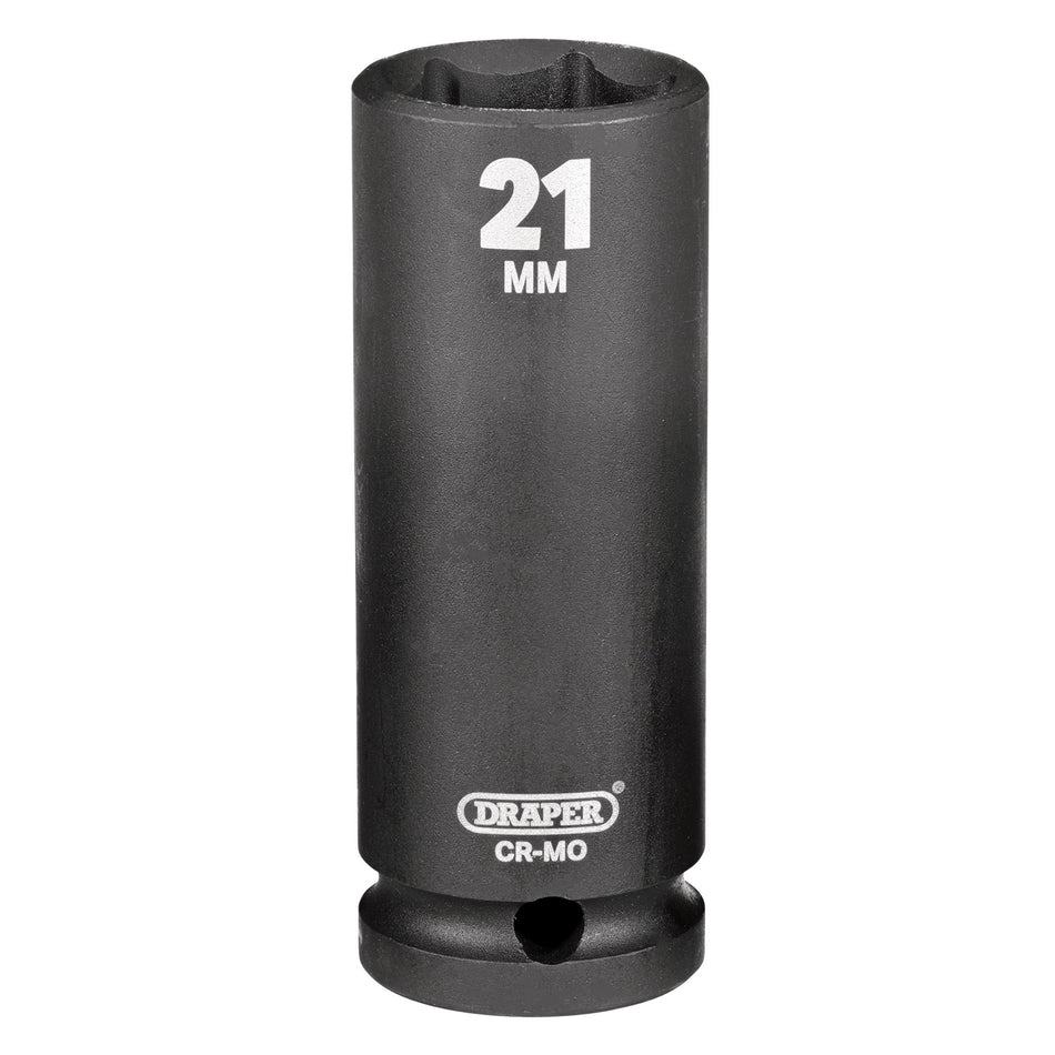 DRAPER Expert 21mm 1/2in. Square Drive Deep Impact Socket: Model No.410D-MM