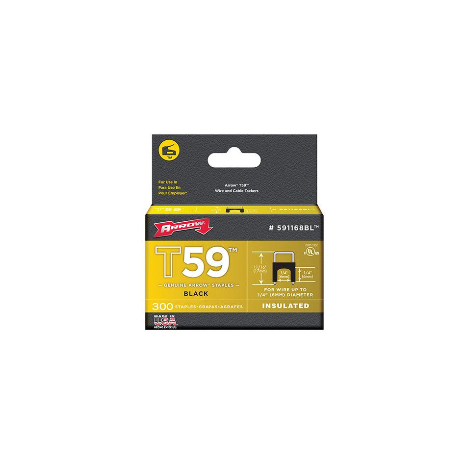 Arrow T59 Insulated Staples Black 6 x 6mm Box 300