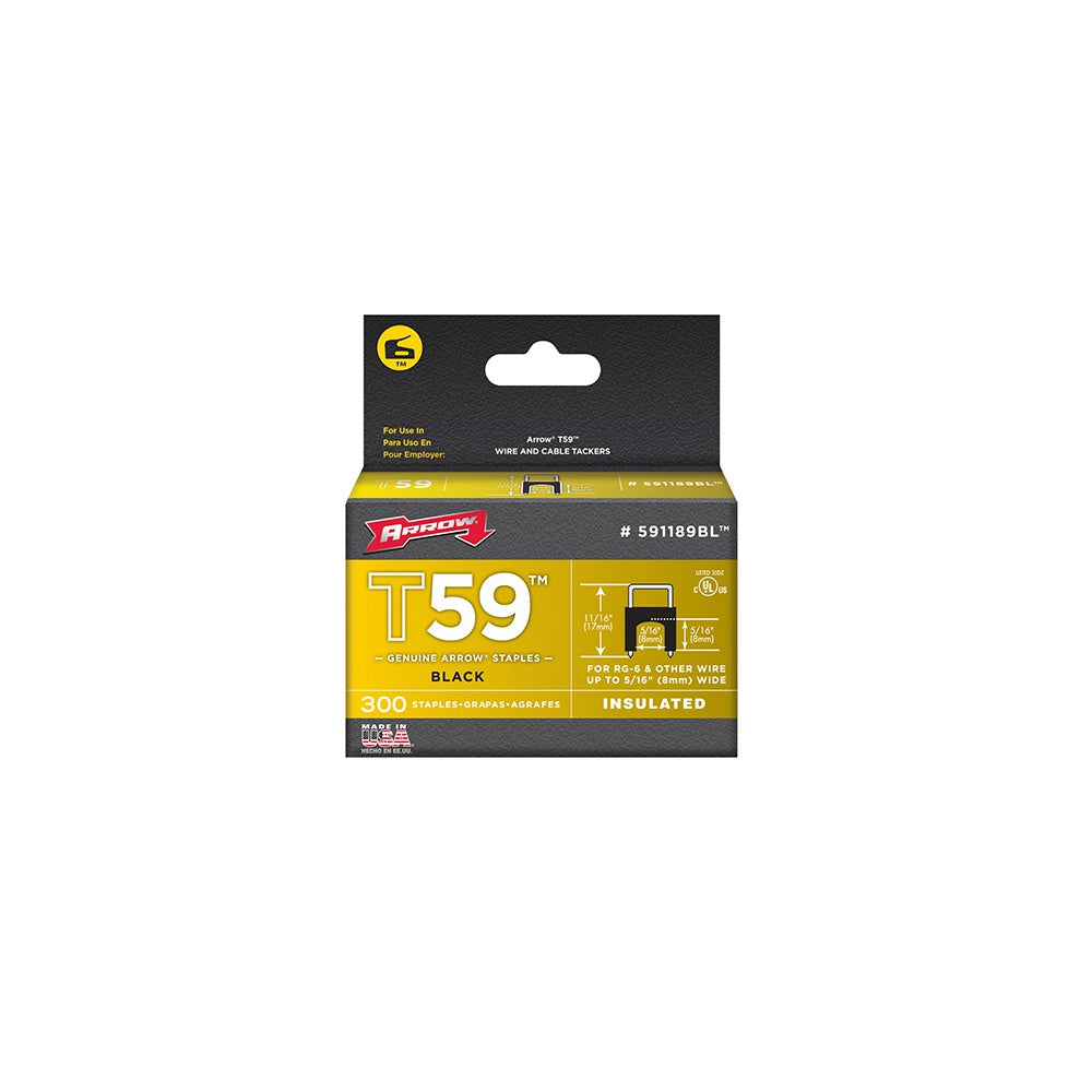 Arrow T59 Insulated Staples Black 8 x 8mm Box 300