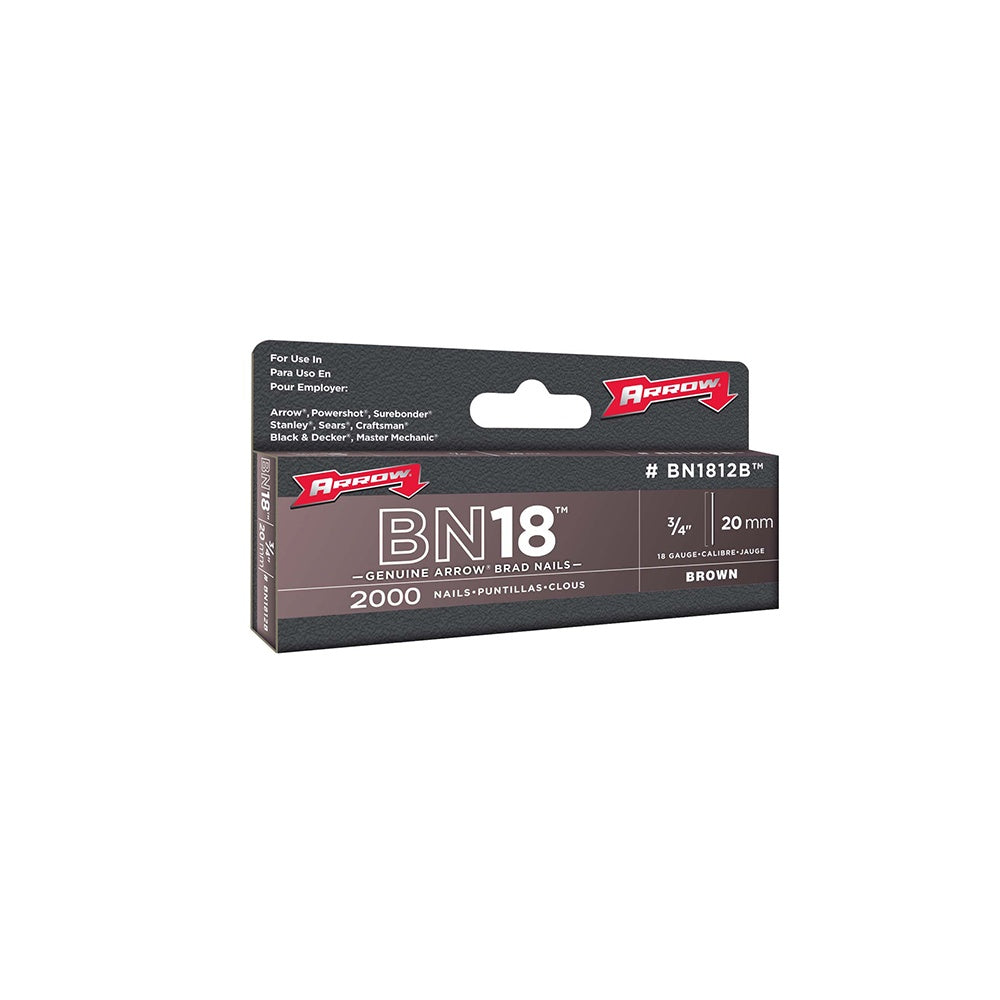 Arrow BN1812B Head Brad/ Nails 20mm Brown Pack 2000