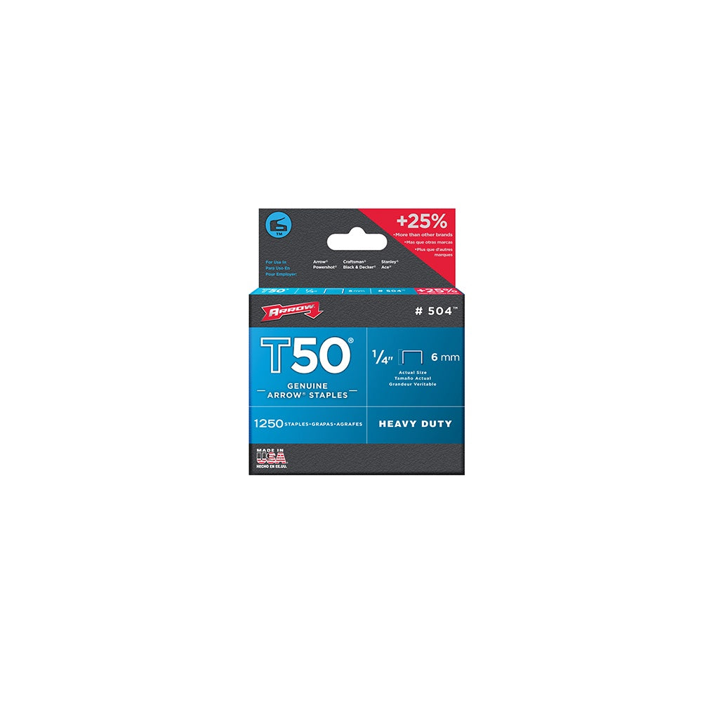 Arrow T50 Staples 6mm (1/4in) Box 1250
