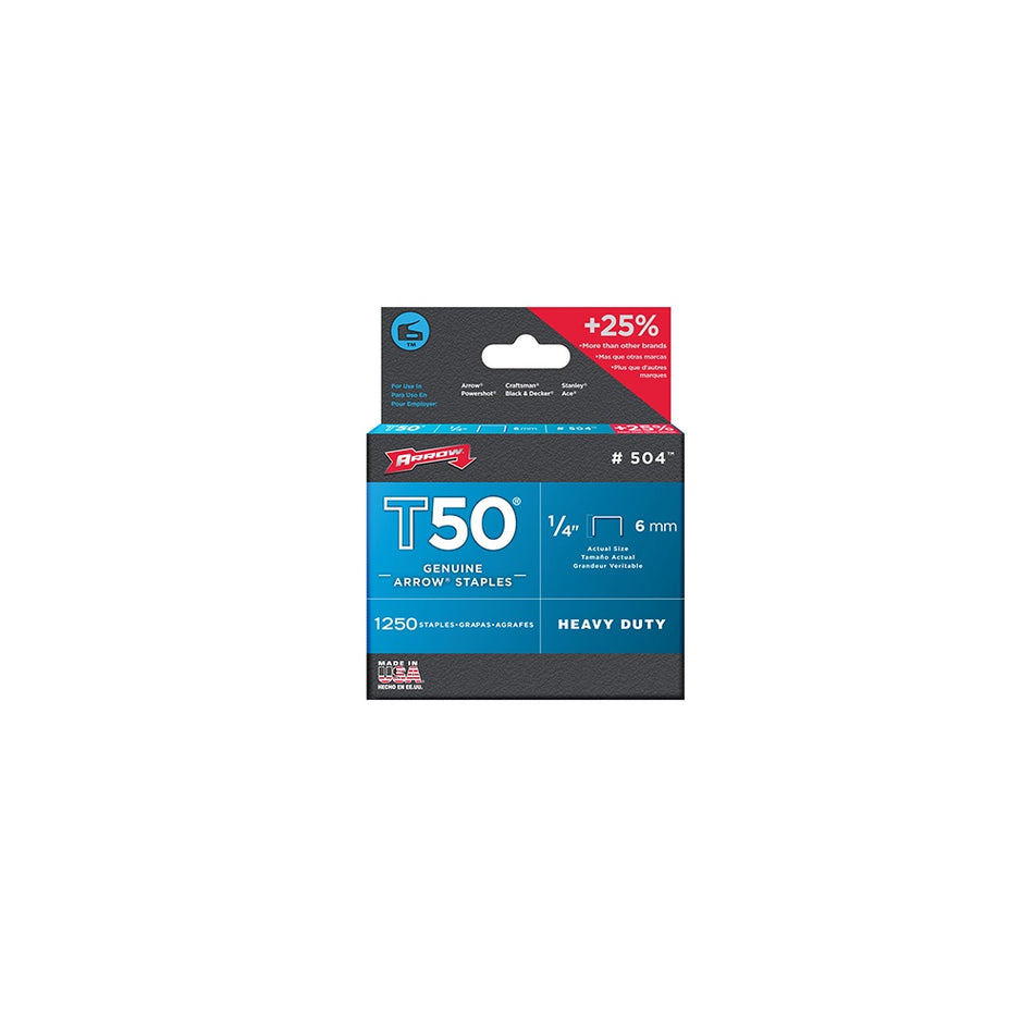 Arrow T50 Staples 6mm (1/4in) Box 1250