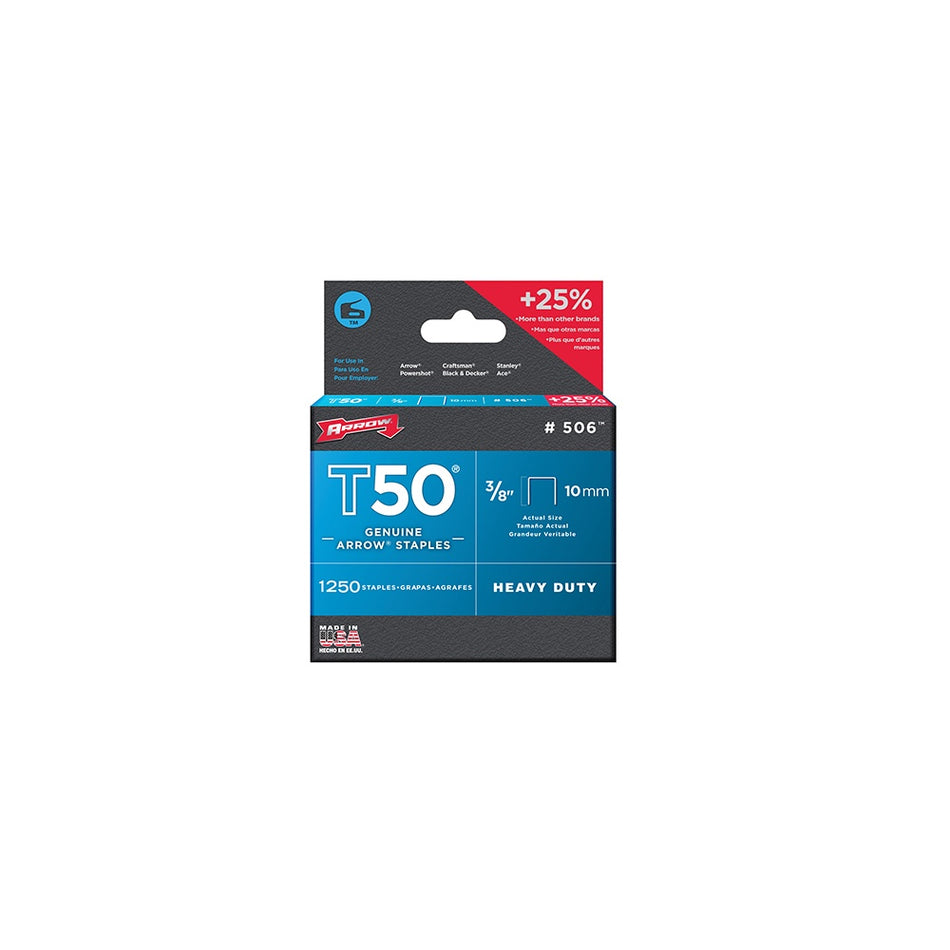 Arrow T50 Staples 10mm (3/8in) Box 1250