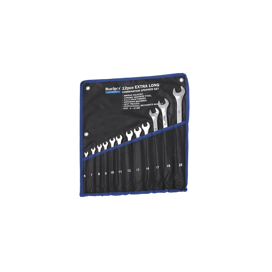 BlueSpot Tools Extra Long Combination Spanner Set of 12 Metric 6 to 22mm