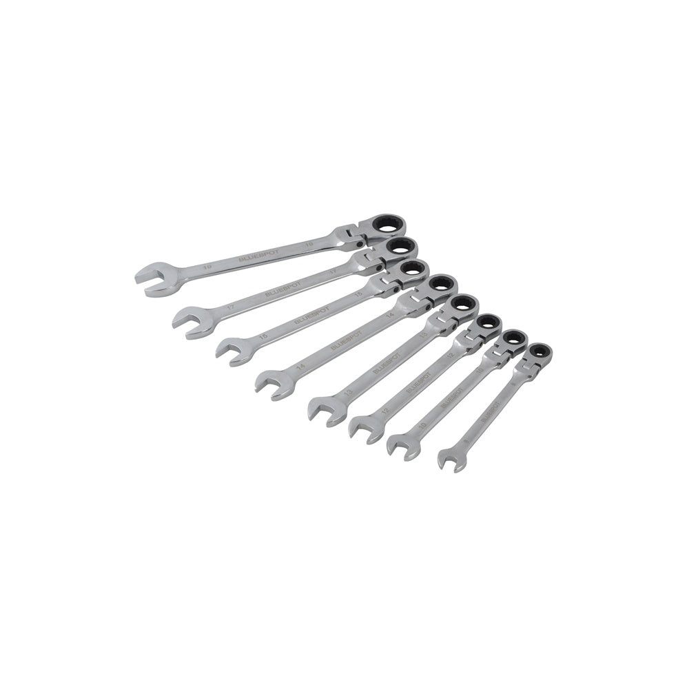 BlueSpot Tools Flexible Head Ratchet Metric Spanner Set 8 Piece
