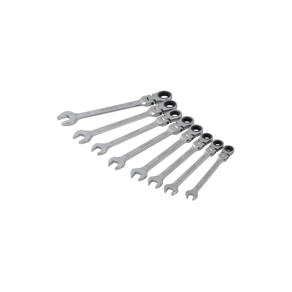 BlueSpot Tools Flexible Head Ratchet Metric Spanner Set 8 Piece