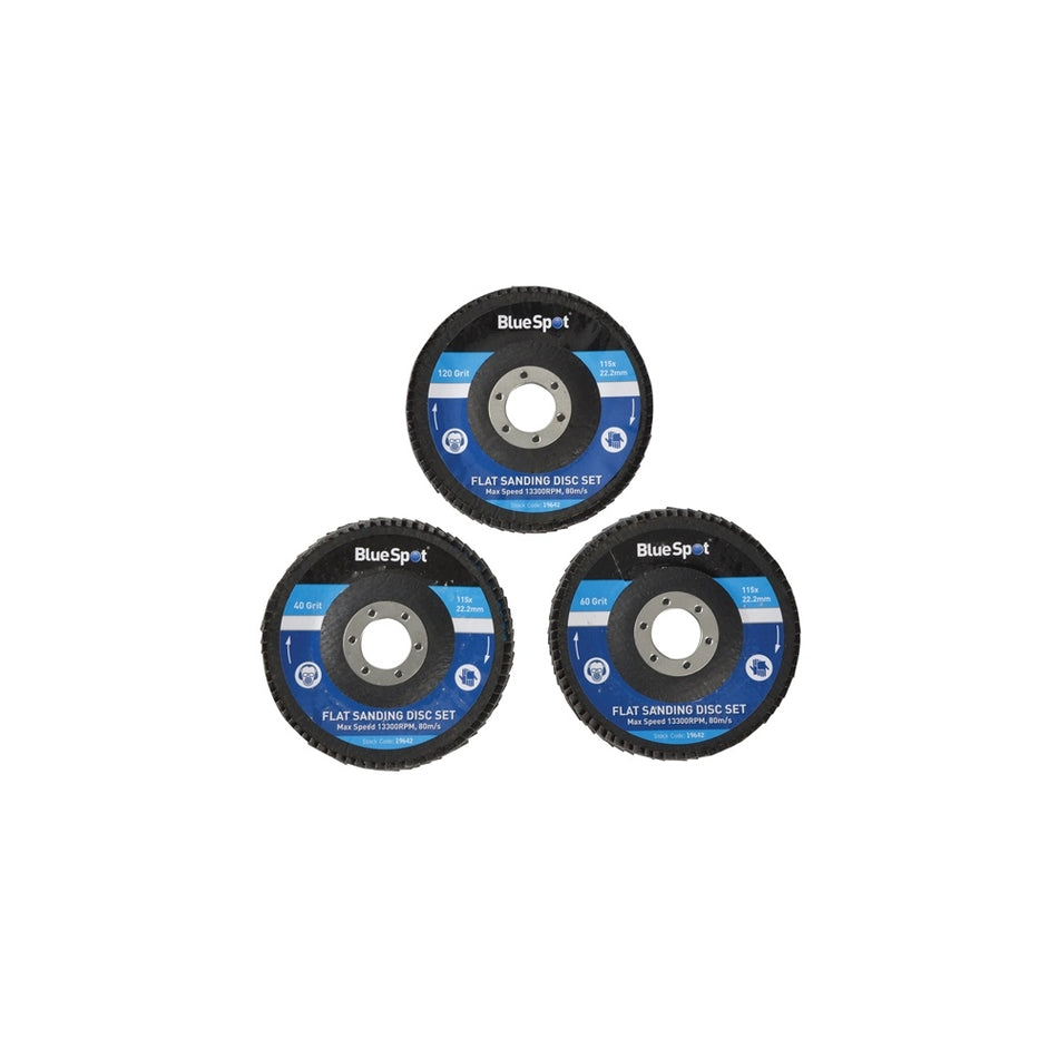 BlueSpot Tools Sanding Flap Disc Set 3 Piece 115mm (4.1/2in)