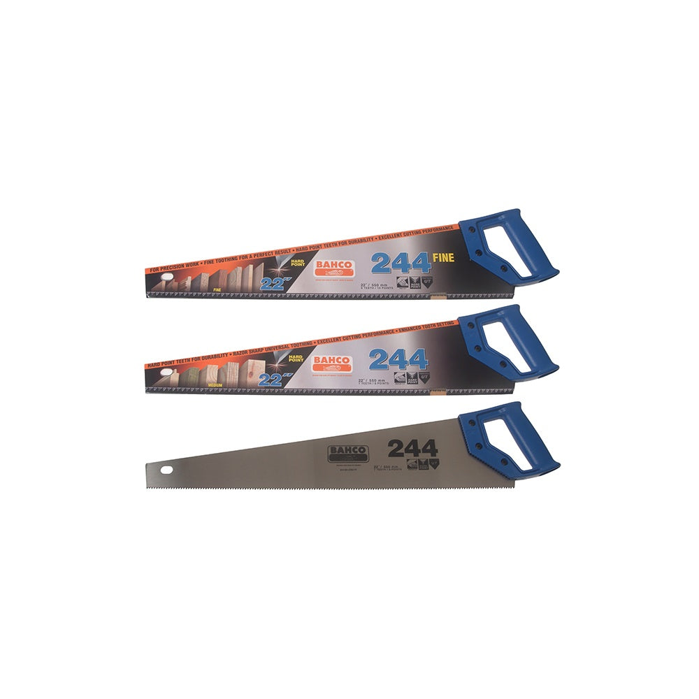 Bahco 244 x 2 Hardpoint Handsaw 550mm 22in + 1 x 244/22 Fine Cut