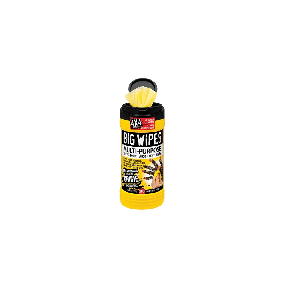 Big Wipes Black Top 4x4 Multi-Purpose Hand Cleaners Tub of 80