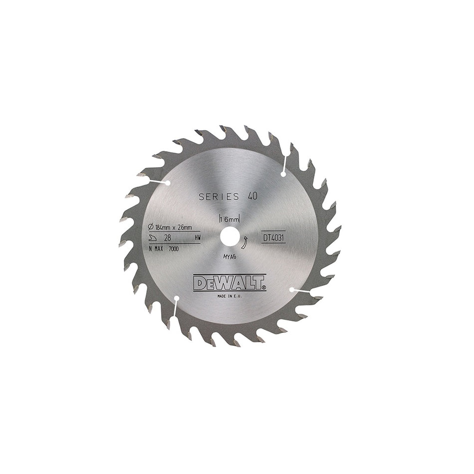 DEWALT Circular Saw Blade 184 x 16mm x 28T Series 40 General Purpose