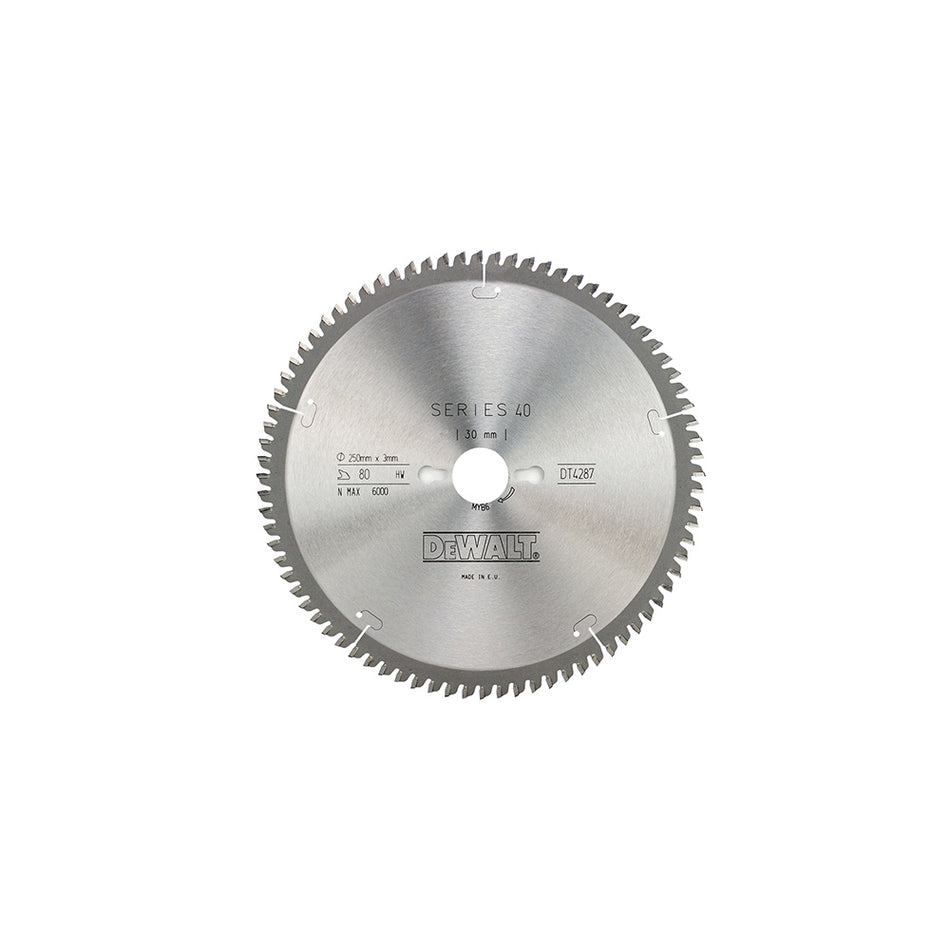 DEWALT Circular Saw Blade 250 x 30mm x 80T Series 40 Extra Fine Finish
