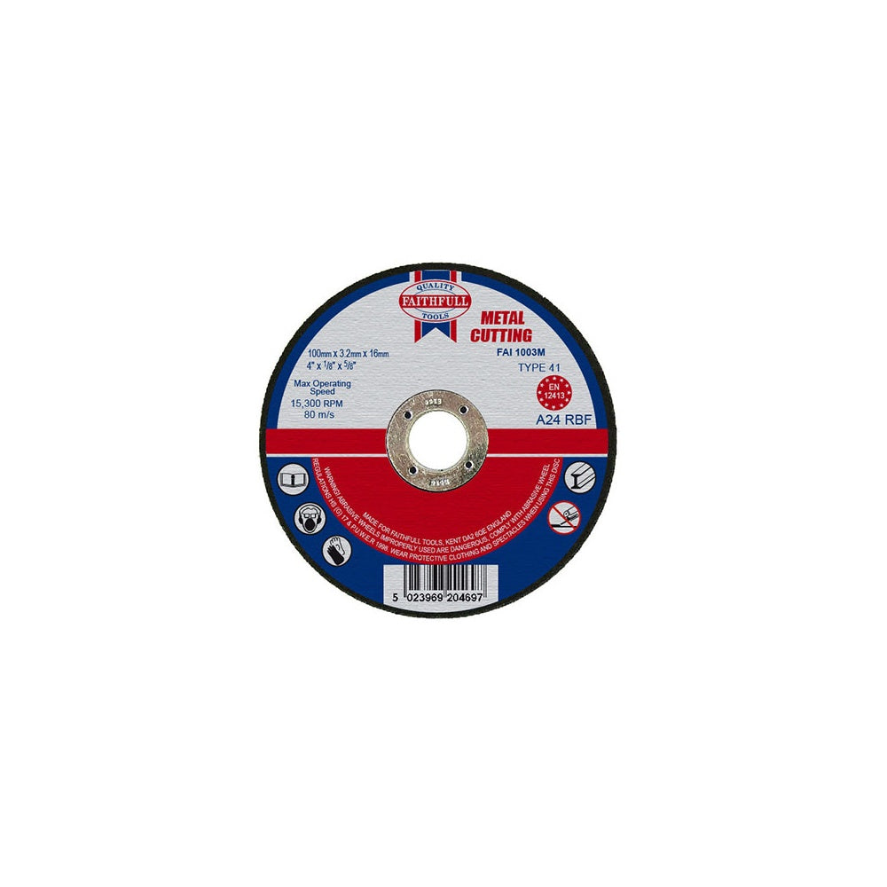 Faithfull Cut Off Disc for Metal 100 x 3.2 x 16mm