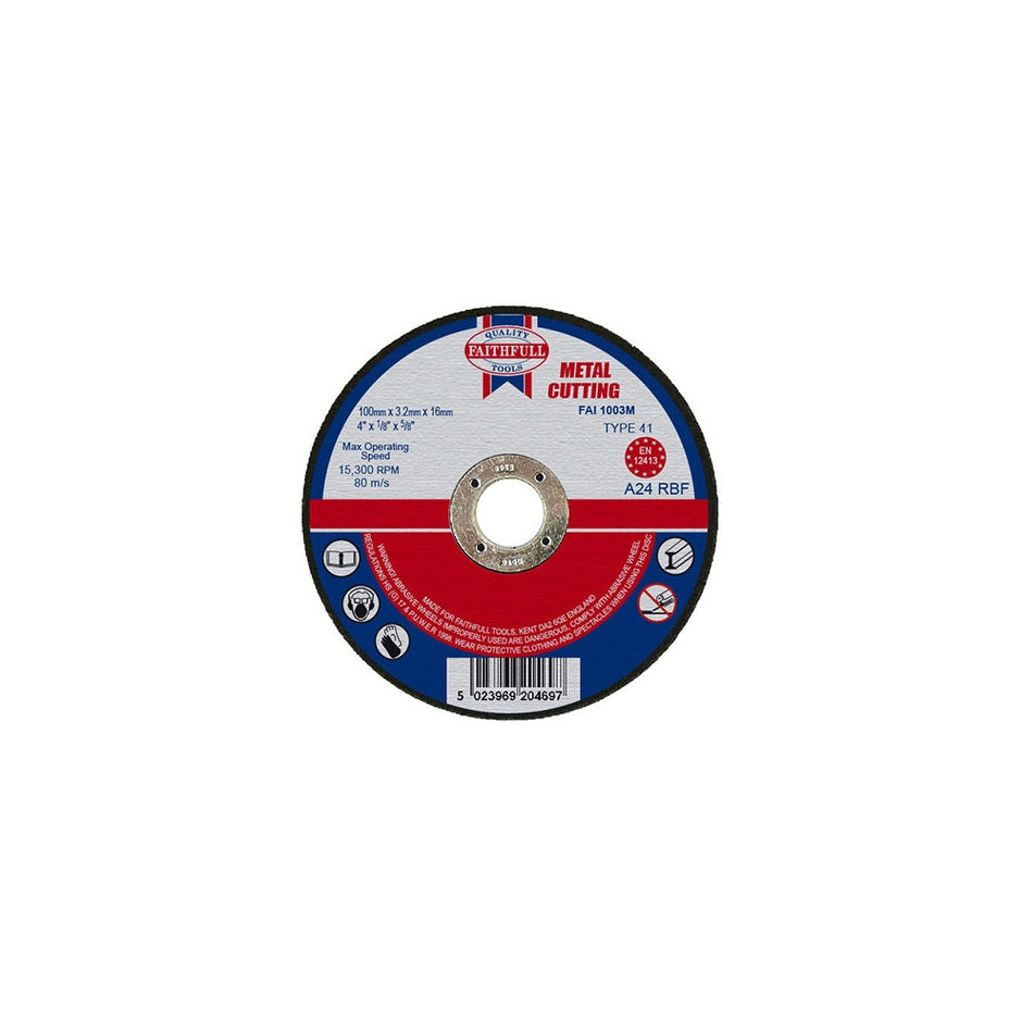 Faithfull Cut Off Disc for Metal 100 x 3.2 x 16mm