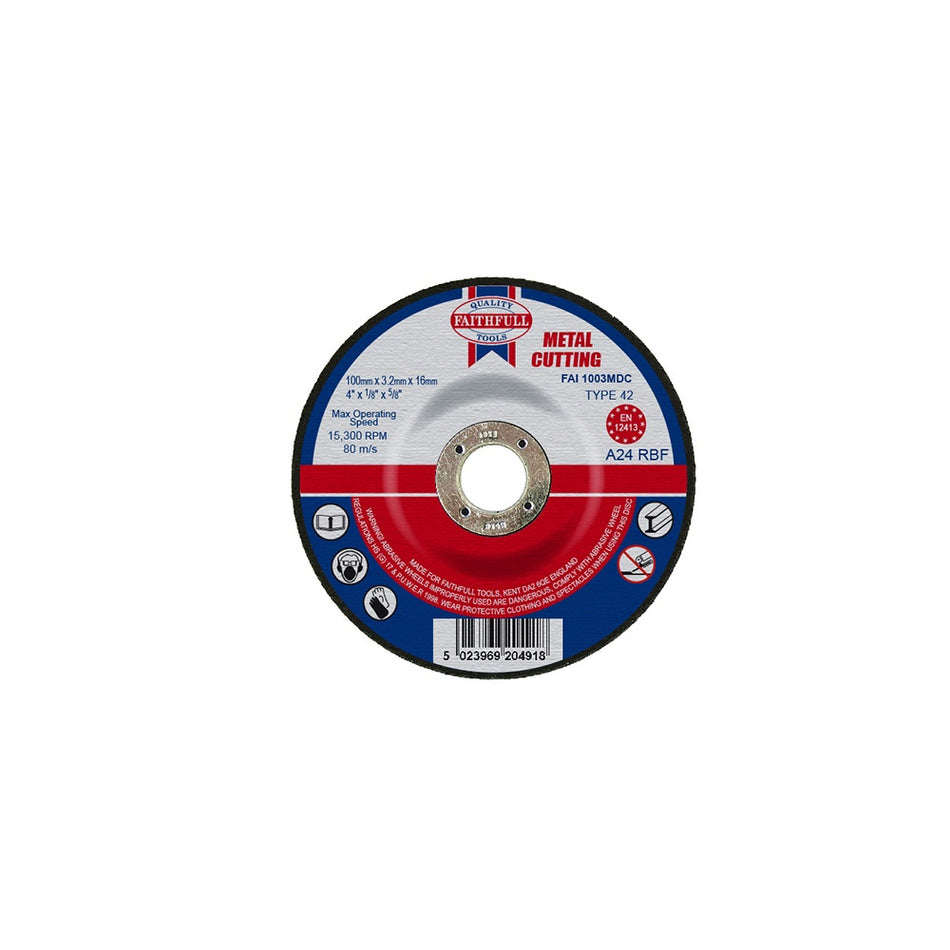 Faithfull Cut Off Disc for Metal Depressed Centre 100 x 3.2 x 16mm