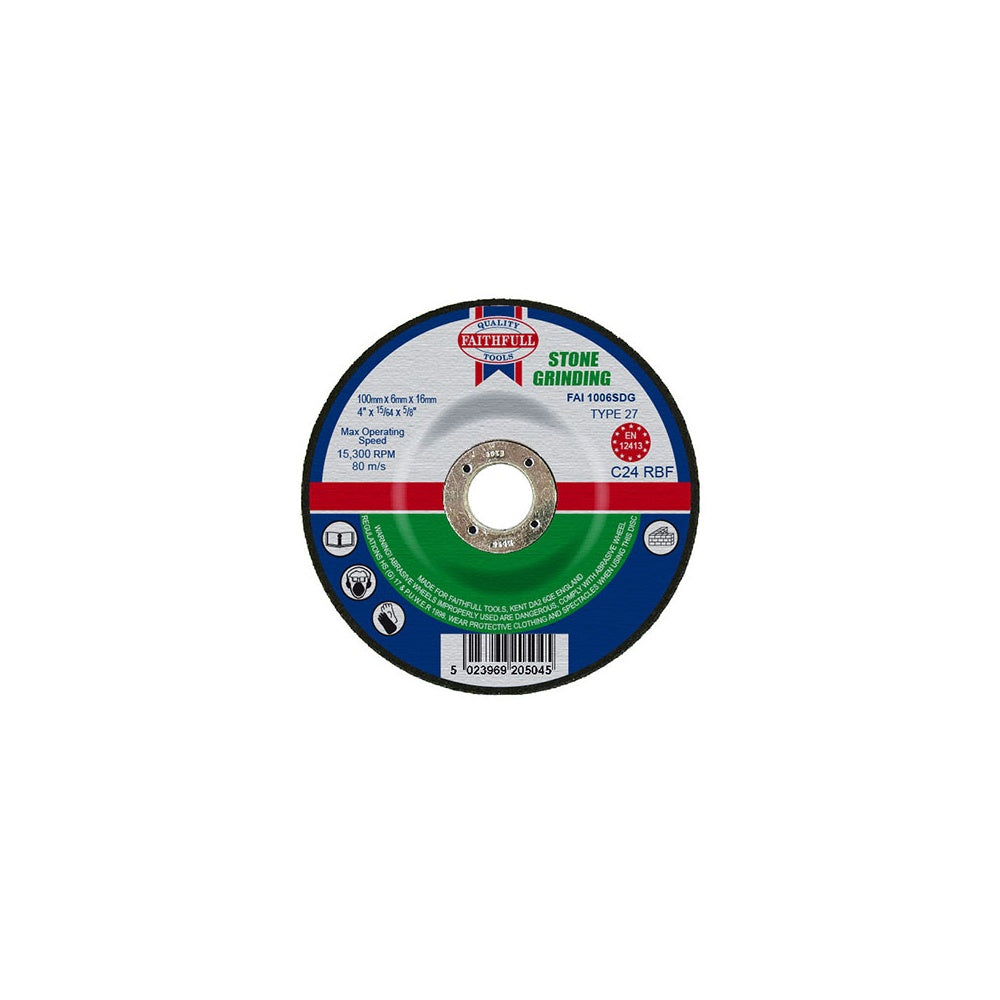 Faithfull Grinding Disc for Stone Depressed Centre 100 x 6 x 16mm