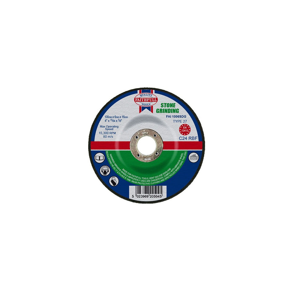 Faithfull Grinding Disc for Stone Depressed Centre 100 x 6 x 16mm