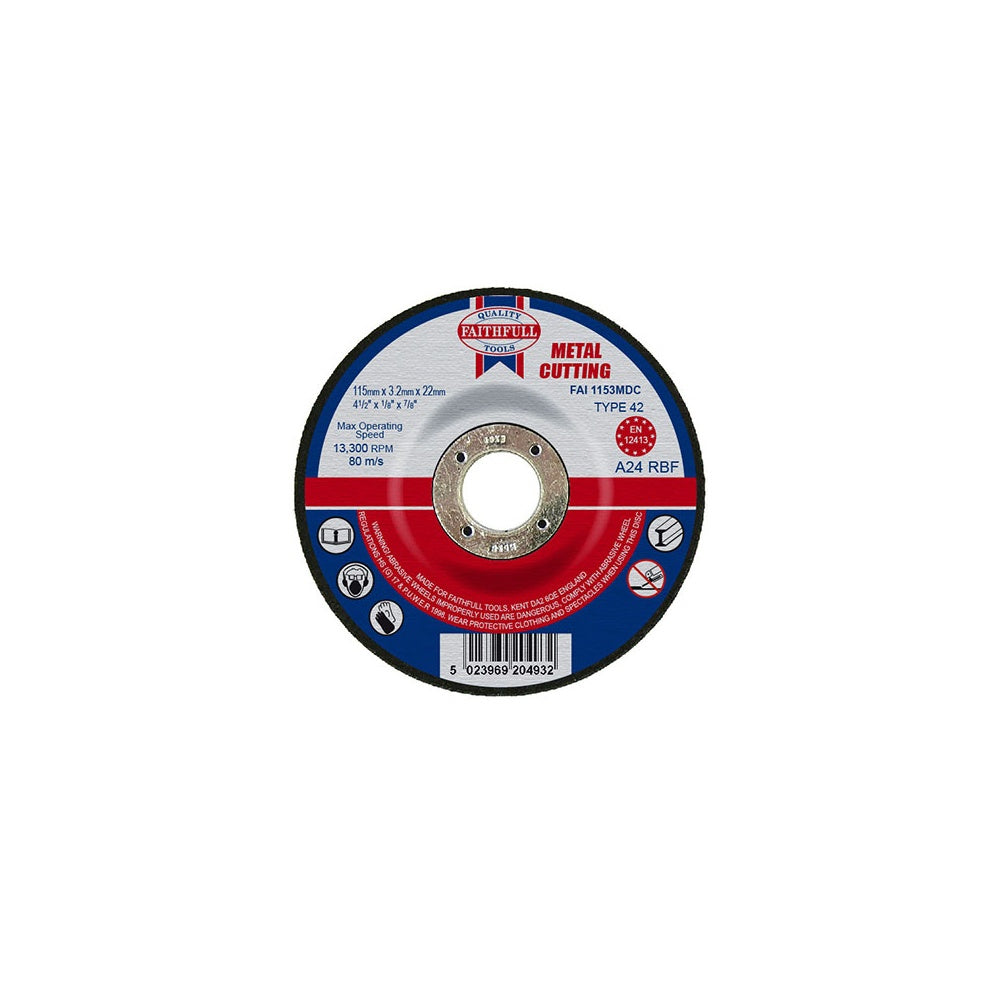 Faithfull Cut Off Disc for Metal Depressed Centre 115 x 3.2mm x 22mm