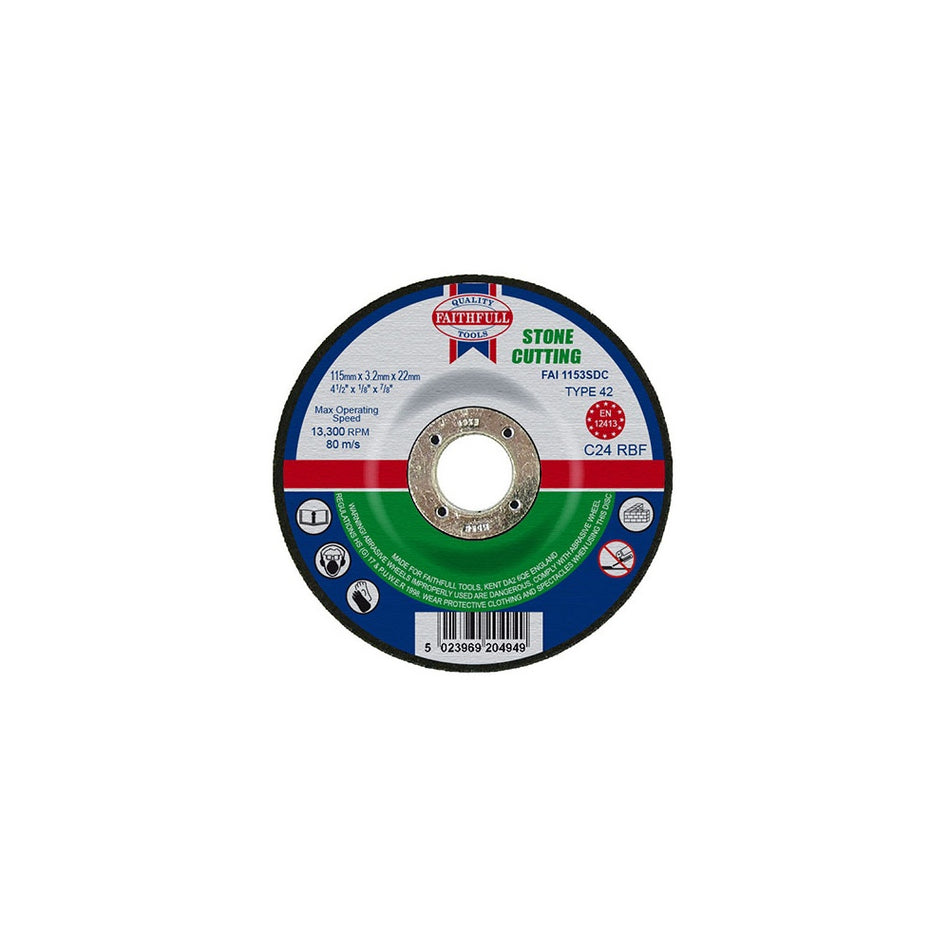 Faithfull Cut Off Disc for Stone Depressed Centre 115 x 3.2 x 22mm
