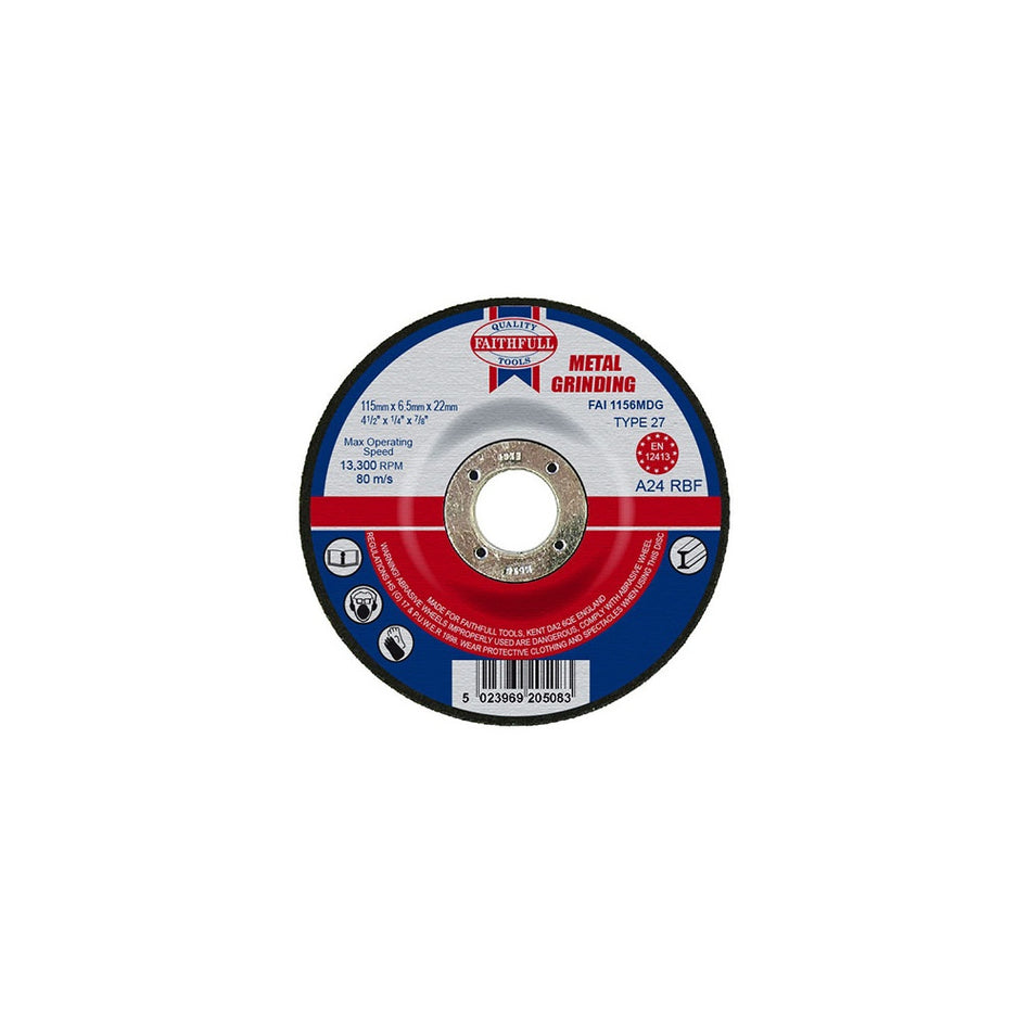 Faithfull Grinding Disc for Metal Depressed Centre 115 x 6.5 x 22mm